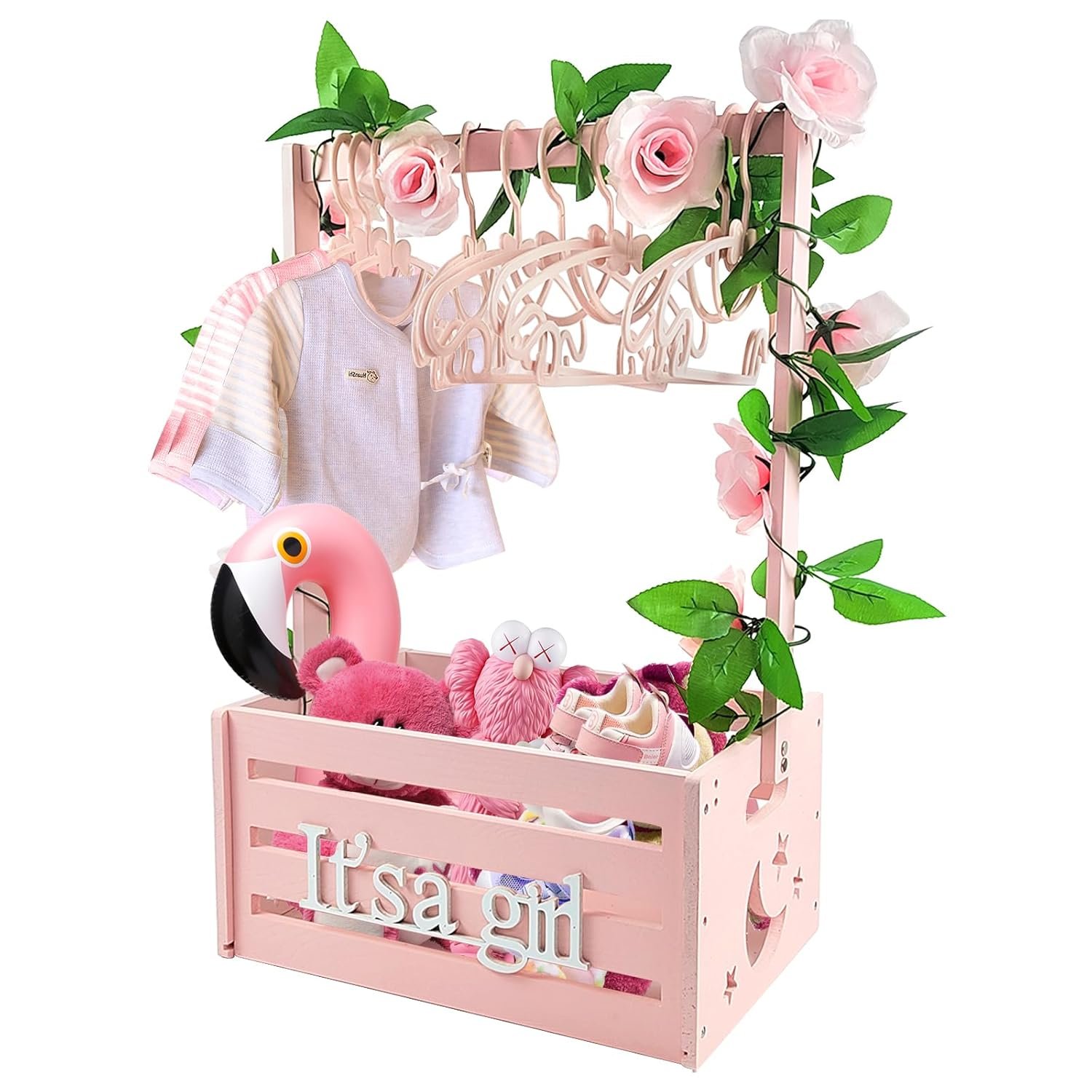 thumbnail image 2 of Personalized Baby Shower Gift Crate - Wooden Closet Box With Dual Rods, Alphabet Letters, Easy Assembly (Rustic Brown) 2 of 10