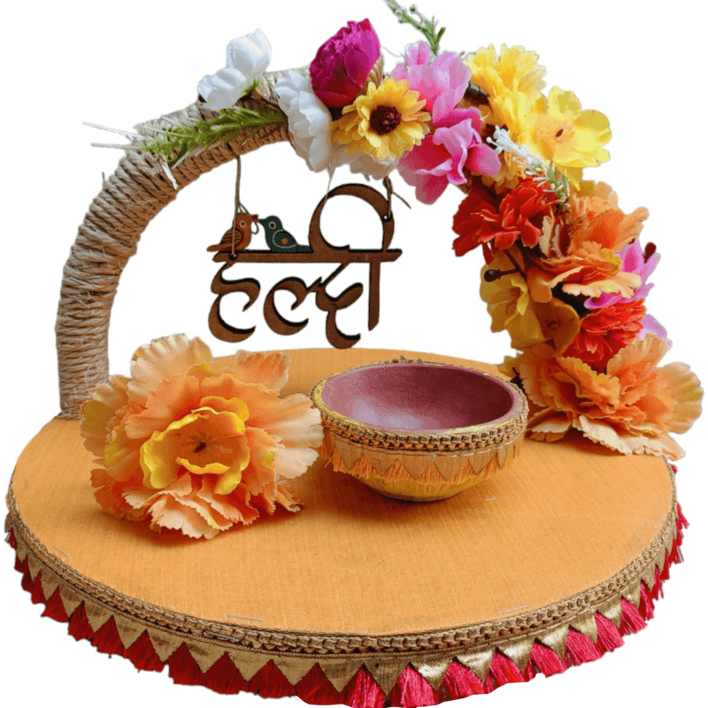 Haldi Ceremony Decorative Haldi Plate| Platter for Wedding Haldi Ceremony for Bride and Groom Haldi Mehndi Platter | Decoration Plate