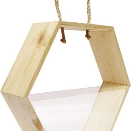 Hexagonal pine wood hamper with acrylic glass