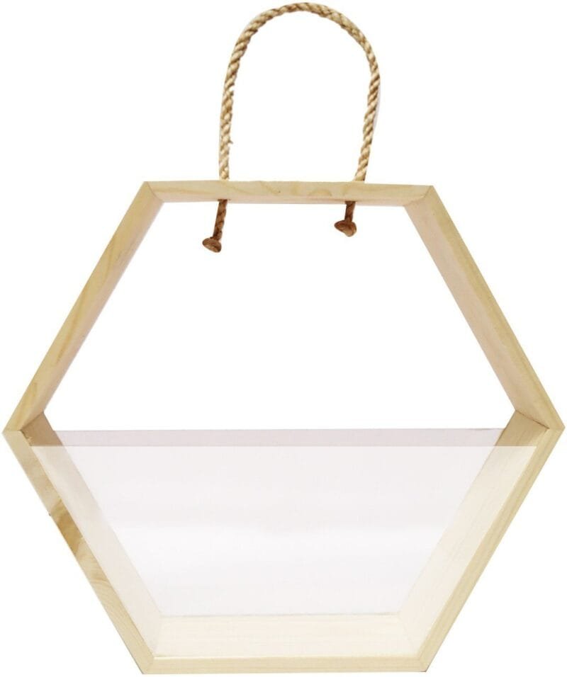 Hexagonal pine wood hamper with acrylic glass - Image 2