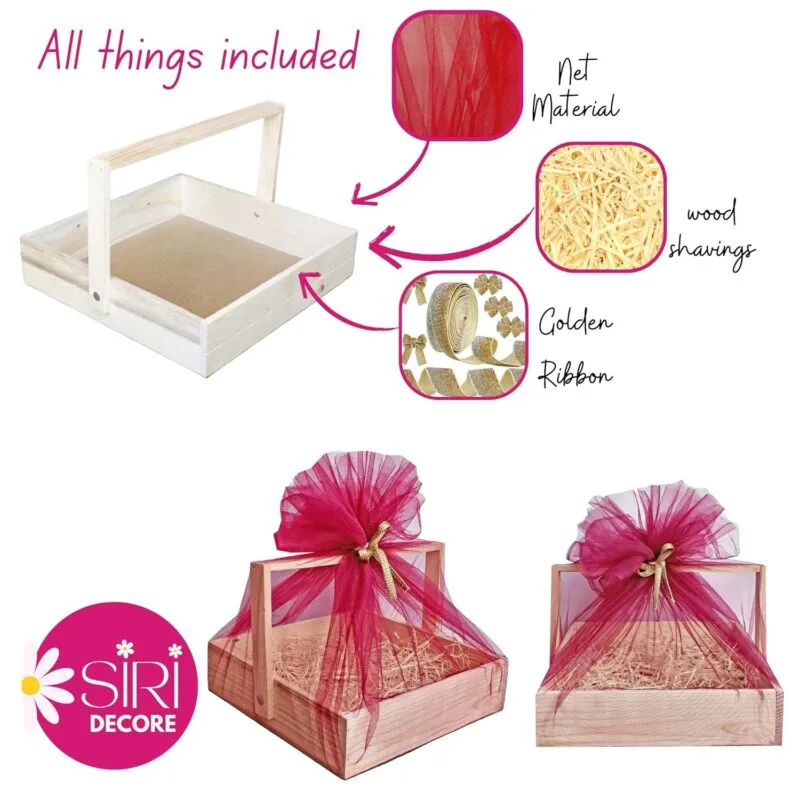 Pine Wood Handmade Gift Basket 10x10x2 inch-Pack of 5 - Image 3