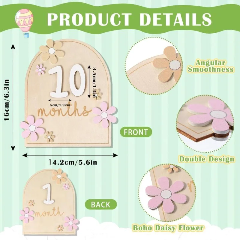 Baby Monthly Milestone Cards & Blocks (Set of 12) - Image 2