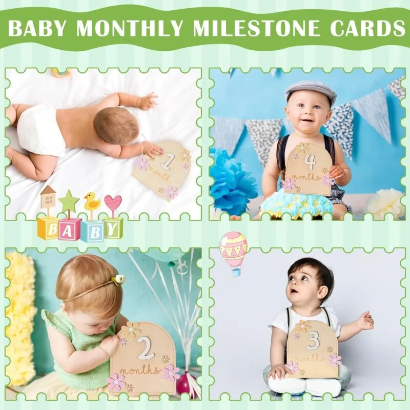 Baby Monthly Milestone Cards & Blocks (Set of 12) - Image 5